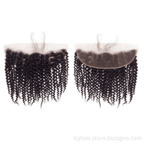 Pre-Colored Natural Hair Line Frontal with 3 Bundles 14 16 18  Kinky Curly #1B Remy Mongolian hair weave bundles